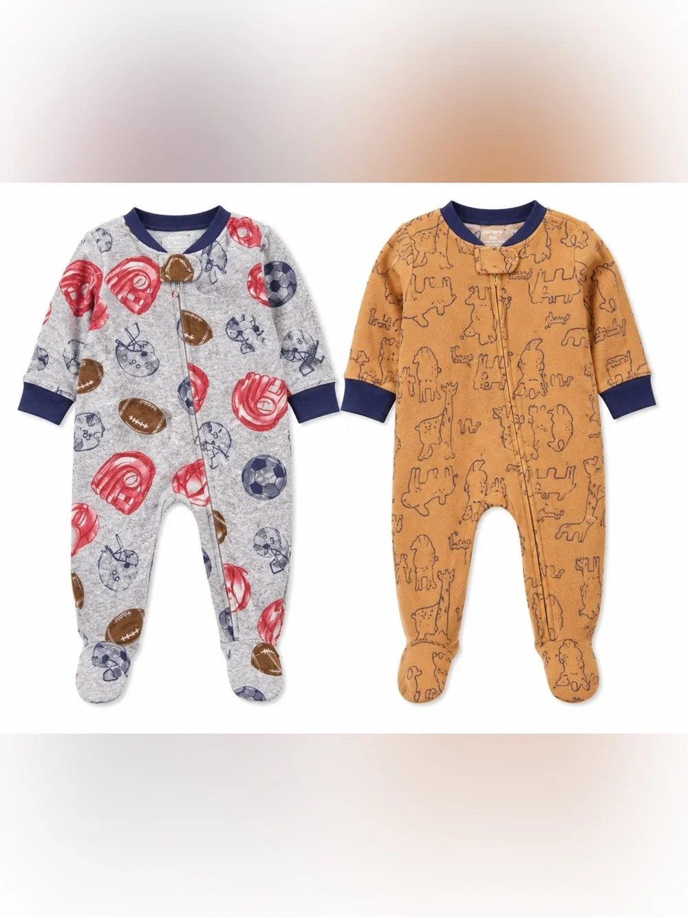 Carter's 2 Pack Footed Sleepers 9M Sports Animal Zip Pajamas